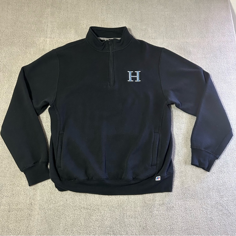 Vintage Russel Athletic Sweater Men’s Large Black Quarter Zip Pullover Mock Neck